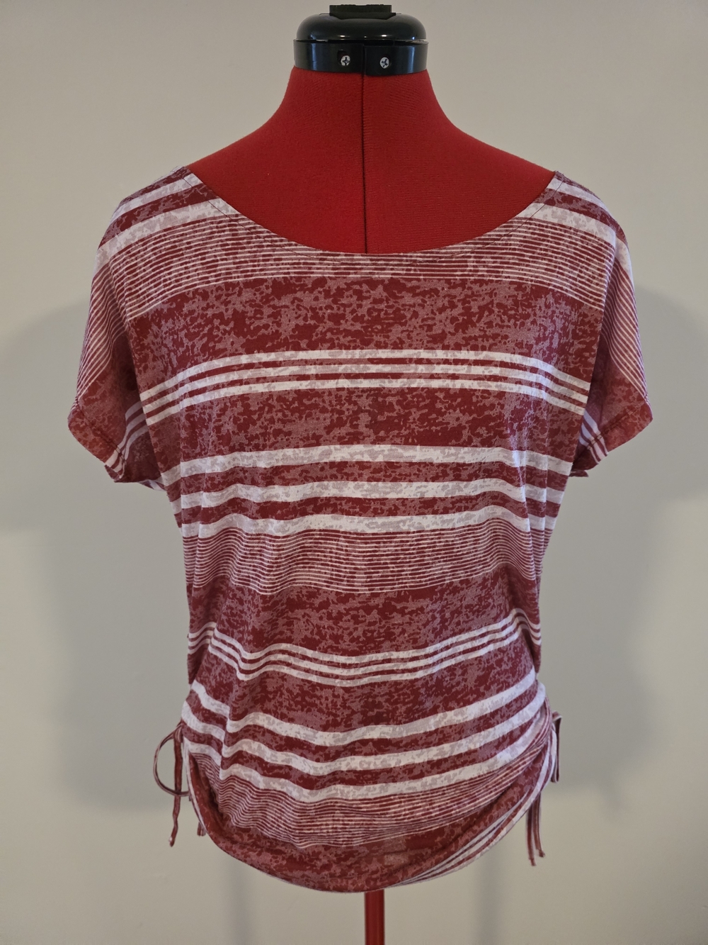 Red Striped Short-Sleeve Tee with Side Ties Cinching